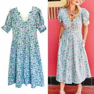 Elegant Floral Midi Dress in Purple and Green